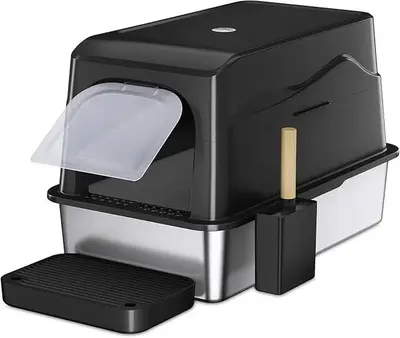 Covered Stainless Steel Litter Box Enclosure with Removable Lid for Big and Multiple Cats Pet Supplies Clean