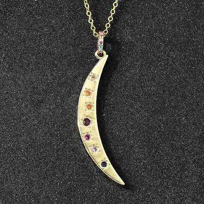Brass Micro Pave Colorful Cubic Zirconia Moon Pendant Necklaces for Women