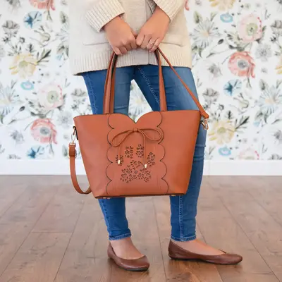 Bow & Hearts Paw Print Handbag - Gray