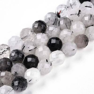 Natural Tourmalinated Quartz Beads Strands