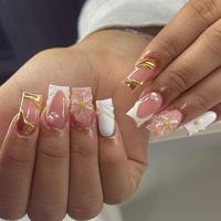 3D Fake Nails with Tools, 24pcs/box French Style Press on Nails for Women & Girls DIY Nail Art, Elegant Stick on Nails Kit