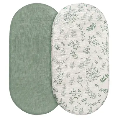 Muslin Bassinet Fitted Sheets, 2 Pack for Baby Boy and Girl, Soft Breathable Stretchy Baby Pad/Mattress Sheet Set, Universal ...