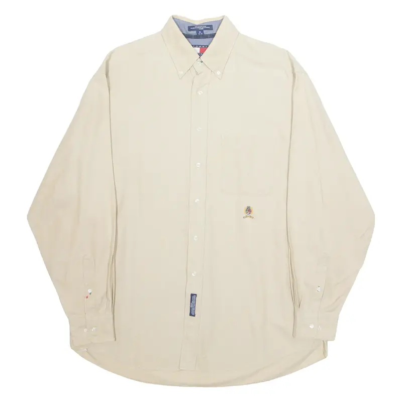 TOMMY HILFIGER Mens Plain Shirt Beige Long Sleeve XL