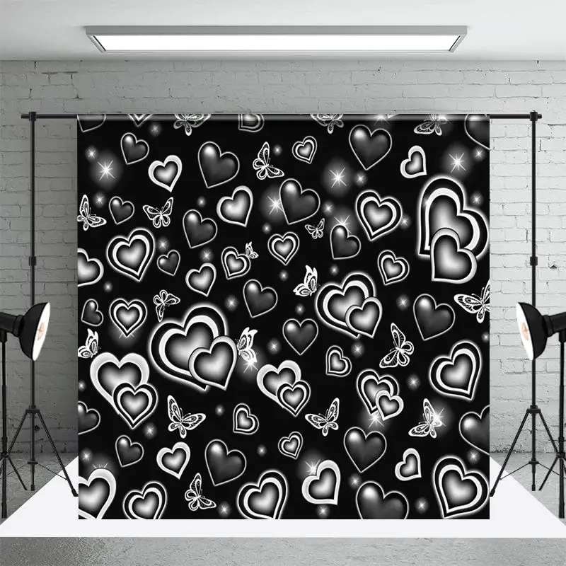 Black White Butterfly Heart Starlight Party Backdrop - Aperturee