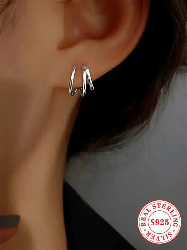 S925 Sterling Silver Minimalist Three Claw Stud Earrings, Fashionable Earrings for Women & Girls, Trendy All-match & Exquis...