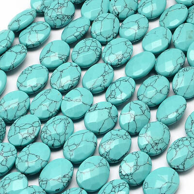 Faceted Oval Synthetic Turquoise Beads Strands