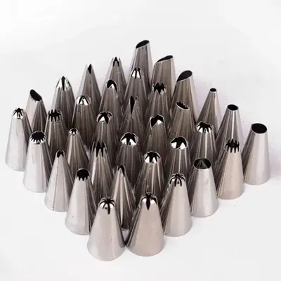 Dessert Cake Decorating Nozzle Set Including 24pcs Nozzles, 1 Count Bag, and 1 Count Coupler, Household Baking Tool