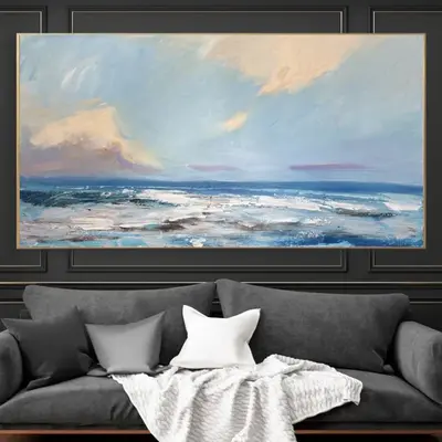 Large Sea Landscape Painting on Canvas Abstract Ocean Wall Art Handmade Textured Painting Marine Art for Room Decor | SEA SER...