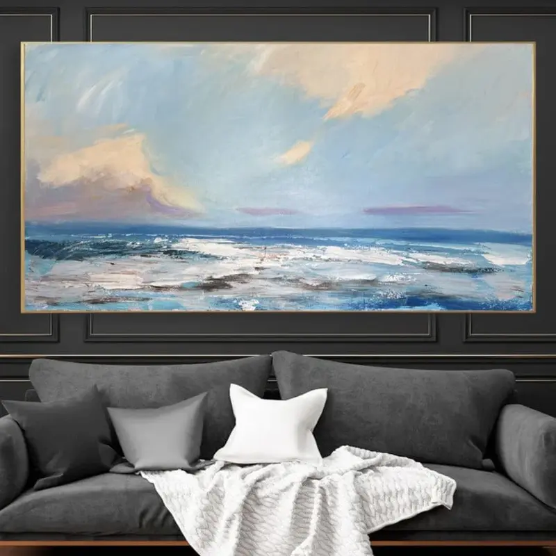 Large Sea Landscape Painting on Canvas Abstract Ocean Wall Art Handmade Textured Painting Marine Art for Room Decor | SEA SER...