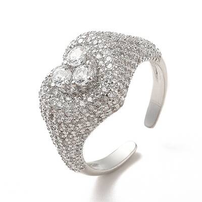 Cubic Zirconia Heart Open Cuff Ring