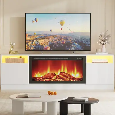 Garvee Modern TV Stand for TV Up to 75 TV, 70 ''White Television Console Table Cabinets With Storage,Wooden Entertainment Ce...