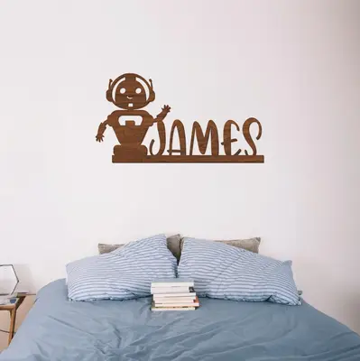 Robot Wood Name Sign