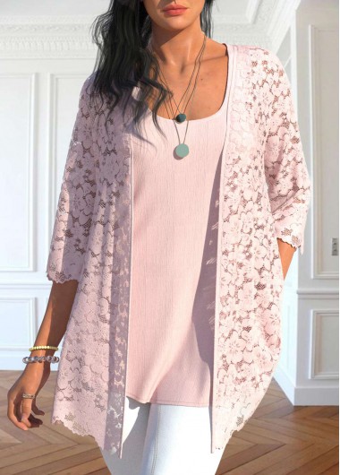 Modlily Light Pink 3/4 Sleeve Cardigan and Tank Top - S