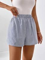 Women's Striped Print Elastic Waist Straight Leg Shorts, Casual High Waist Shorts for Summer, Ladies Bottoms for Daily Wear, ...