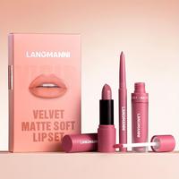 3PCS lipstick set lipstick lip gloss lip liner pink red skin color girl INS fashionable cheap girls cosmetics natural non-fad...