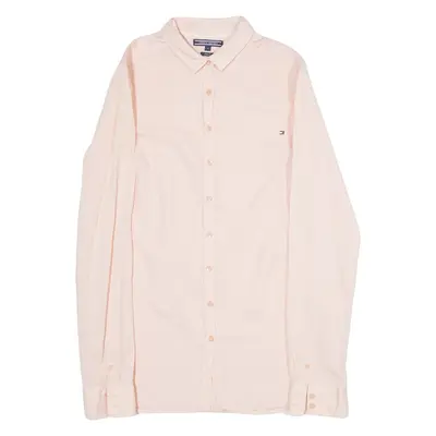 TOMMY HILFIGER Fitted Girls Plain Shirt Pink Long Sleeve 4Y