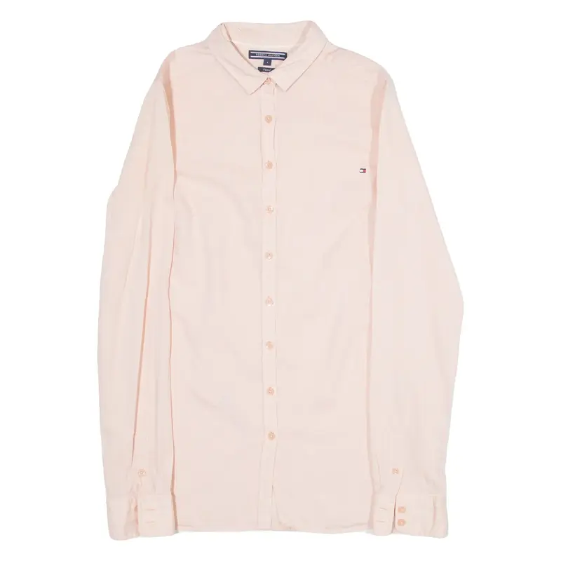 TOMMY HILFIGER Fitted Girls Plain Shirt Pink Long Sleeve 4Y