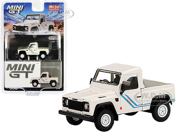 Land Rover Defender 90 Pickup Truck White with Blue Stripes Limited Edition to 3000 pieces Worldwide 1/64 Diecast Model Car b...