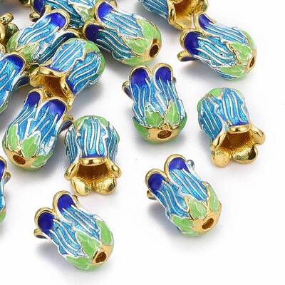 5-Petal Rack Plating Brass Enamel Bead Cap