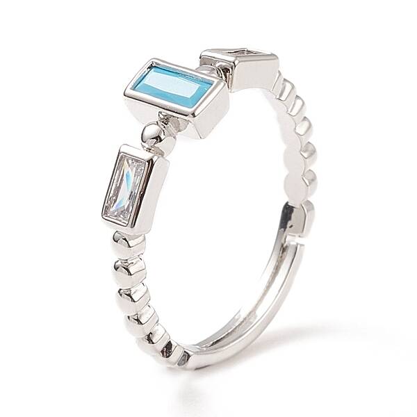 Sky Blue Cubic Zirconia Rectangle Adjustable Ring