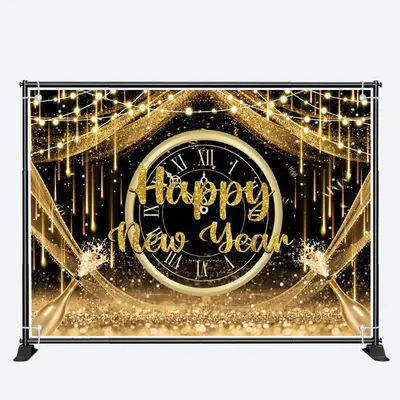 Golden Glitter Twelve Clock Happy New Year Backdrop - Aperturee