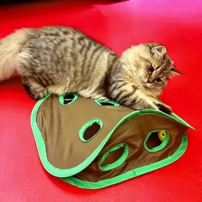 1 Set Interactive Cat Tent with Mice and Ball, 9 Holes Tunnel Cat Toy, Creative & Fun Mouse Hunting Toy, Cat Sound Toy, Pet S...