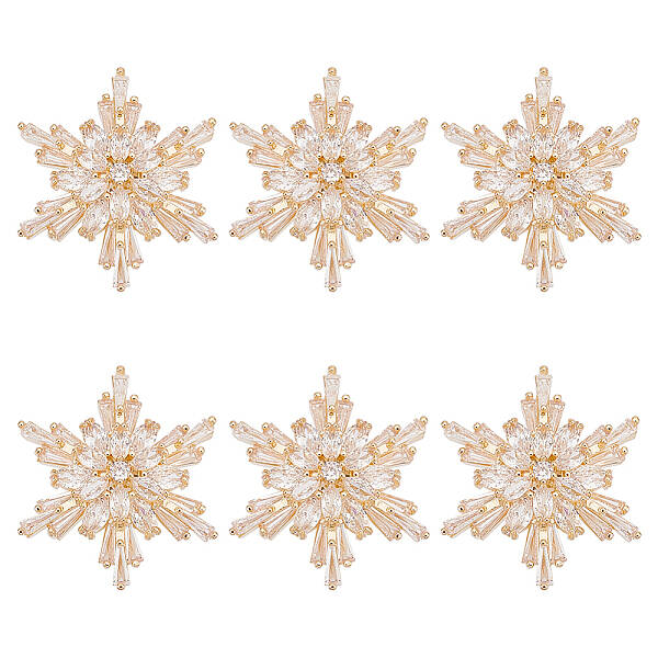 6Pcs 1-Hole Brass Micro Pave Clear Cubic Zirconia Shank Buttons