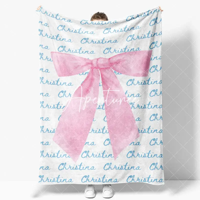 Aperturee Cute Pink Bow Tie White Blue Custom Name Blanket, 30x40in(76x102cm), 26 USD, name blankets, YMBD0Z29-S