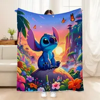 DISNEY CLASSIC Stitch Sunset Digital Print Flannel Blanket - Vibrant Geometric Pattern, Soft Warm All-Season Throw for Bedroo...