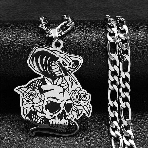 Snake with Skull 304 Stainless Steel Pendant Necklaces
