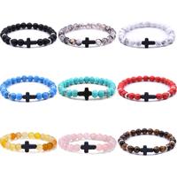 【LIVE】Cross Beads Bracelet for Men Women, 8MM Beaded Bracelets Couples Bracelets,Lava Rock Turquoise Tiger Eye Natural Br...