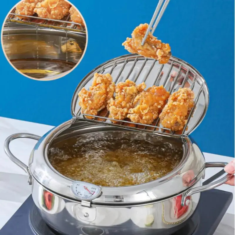 Stainless Steel Tempura Fryer Pot, 1 Count Household Oil-saving Temperature Control Fryer Pot with Handle, Kitchen Appliances...