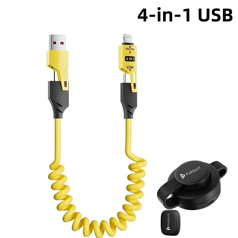2025 OOI Armored Dragon Vlll 4-in-1 Coiled Universal USB Charger Cable-65W Fast Car Charging & Data Sync for iPhone 16/15, iP...