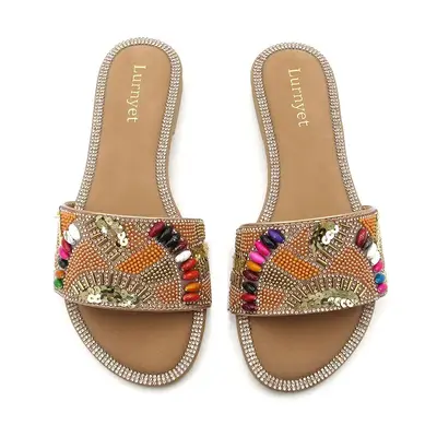 Women's Elegant Flat Sandals Premium Leather Slip-On Slide Sandals for Everyday Elegance