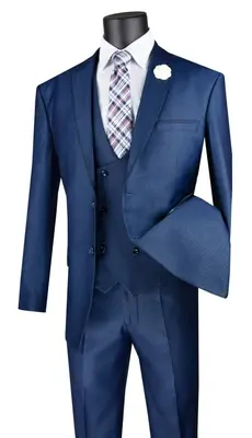 Vinci Men's 3 Piece Modern Fit Suit Tone-on Tone Accents
