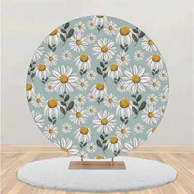 White Green Floral Leaves Round Birthday Backdrop - Aperturee