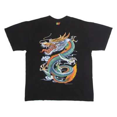 JOLIGOLF Dragon Print Mens T-Shirt Black Crew Neck L