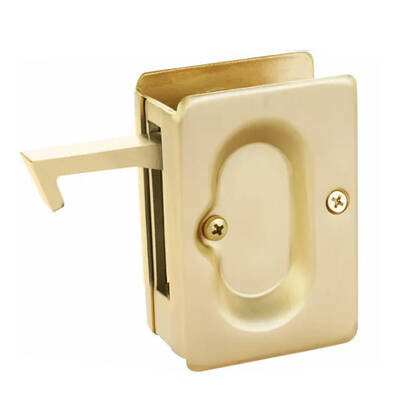 Emtek Rectangular Pocket Door Lock Privacy, 2-3/8 X 3-1/8, For 1-3/8 To 1-3/4 Thickness, Satin Brass