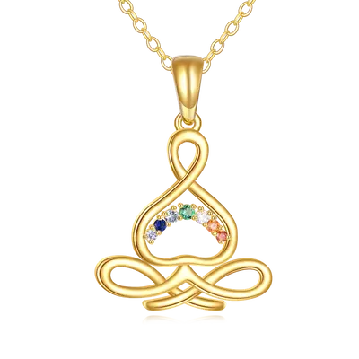 14K Gold Cubic Zirconia Chakras & Yoga Necklace for Women