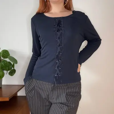 Carla Ferroni Long Sleeve Top - Medium Navy Viscose Blend