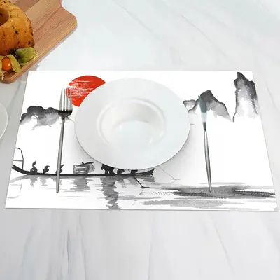 Mountain Red Sun Fisherman Ducks Set Of 4 Placemats - Aperturee