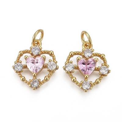 Brass Micro Pave Clear & Pearl Pink Cubic Zirconia Pendants