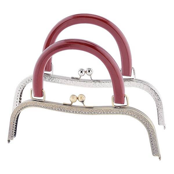 10inch Bag Clasp Frame Large Metal Purse Frame Kiss Clasp Lock Bag Clutch Frame with Wooden Handle for DIY Craft Bag Sewing D...