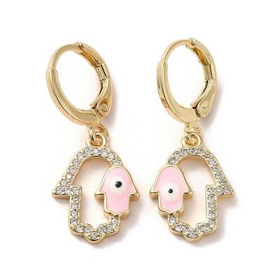 Hamsa Hand with Evil Eye Real 18K Gold Plated Brass Dangle Leverback Earrings