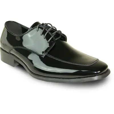 MENS CLASSIC MOC TOE SHINY PATENT TUXEDO PROM SHOE IN BLACK