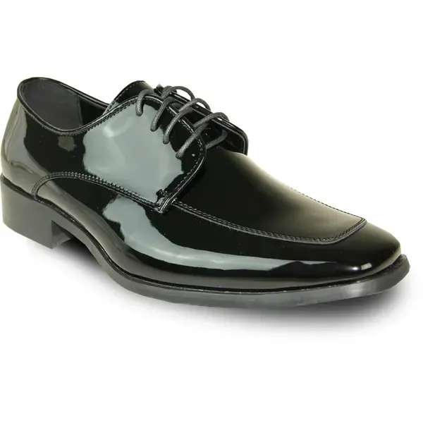 MENS CLASSIC MOC TOE SHINY PATENT TUXEDO PROM SHOE IN BLACK