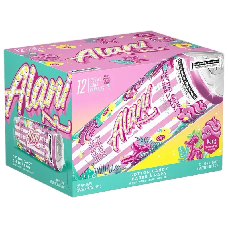 Alani Nu Energy Drink Case 12ct - Cotton Candy Flavor, 12 Cans of 355ml Each, 140mg of Energy per Can
