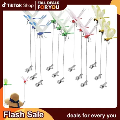 12 Counts Outdoor Fake Dragonfly Rod Clip, Garden Metal Dragonfly Clip. Natural Organic Concept, 3D Dragonfly Garden Decorati...