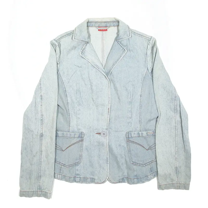 ELLE Y2K Jacket Blue Denim Blazer Womens L