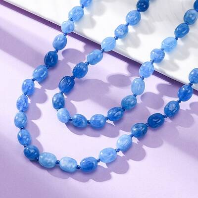 Natural Dyed Malaysia Jade Tumble Stone Nuggets Beaded Long Necklaces for Women